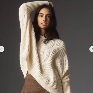 Maeve Cable Knit Side Slit Sweater Cotton Wool Blend